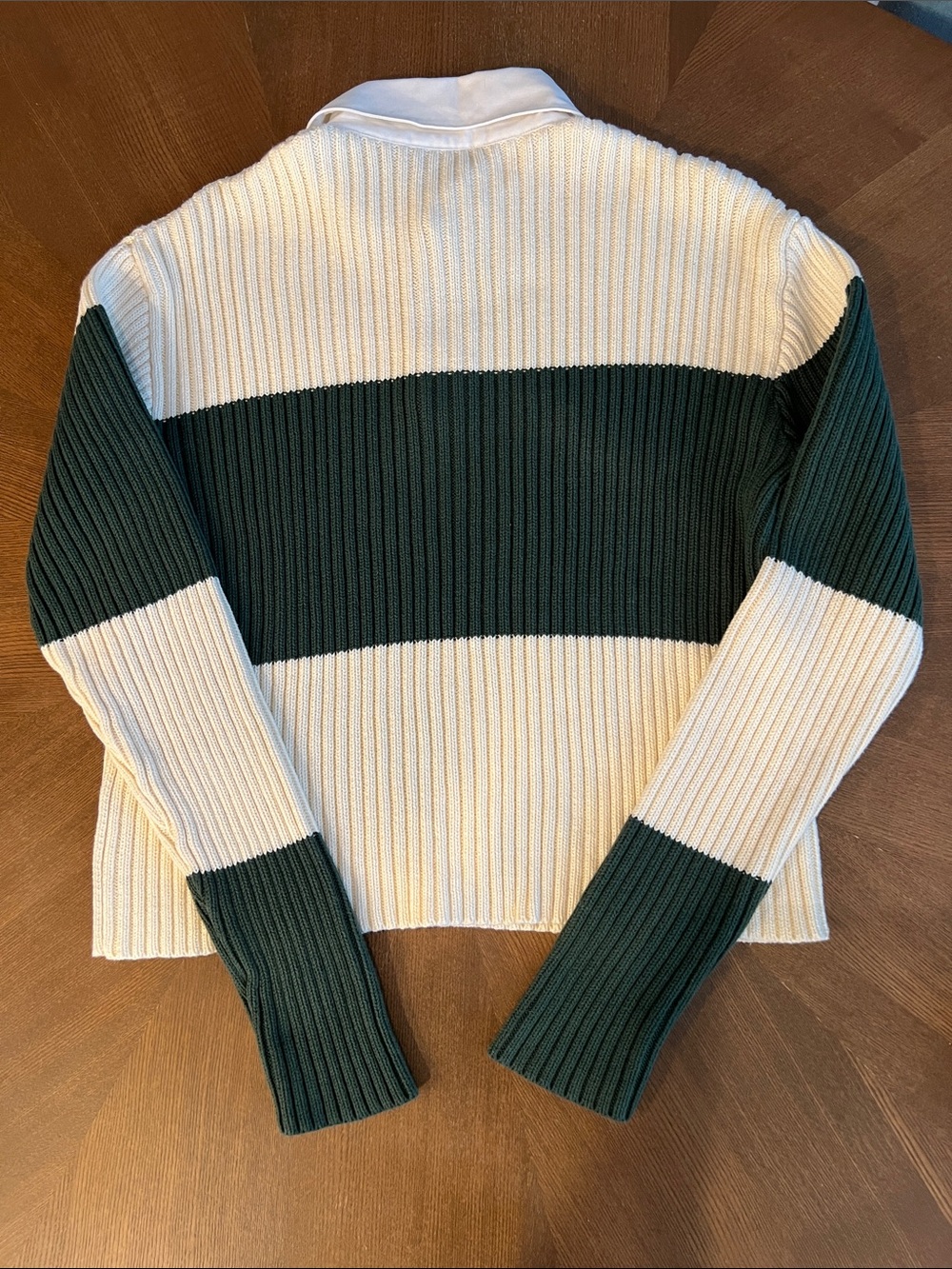 đŠNWOT | LIONESS 100% Cotton Cream & Green L/S Rugby Sweater w/ Collar | Size S - Picture 5 of 8